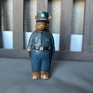 Vintage Wooden Police Bear Figurine